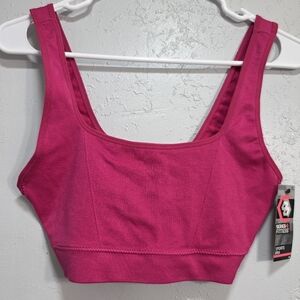 Senita Athletics Pink Sports Bra with Stretchy Fabric and Wide Straps